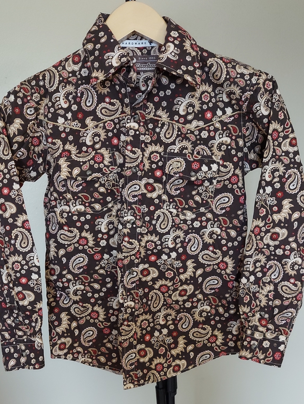 Cowboy Hardware Boy's Sz M 7/8 Paisley Print Long Sleeve Snap Western Shirt